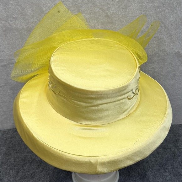 Elite Champagne Hat Sun Womens Yellow Wide Brim Rhinestone‎ Derby Church Wedding